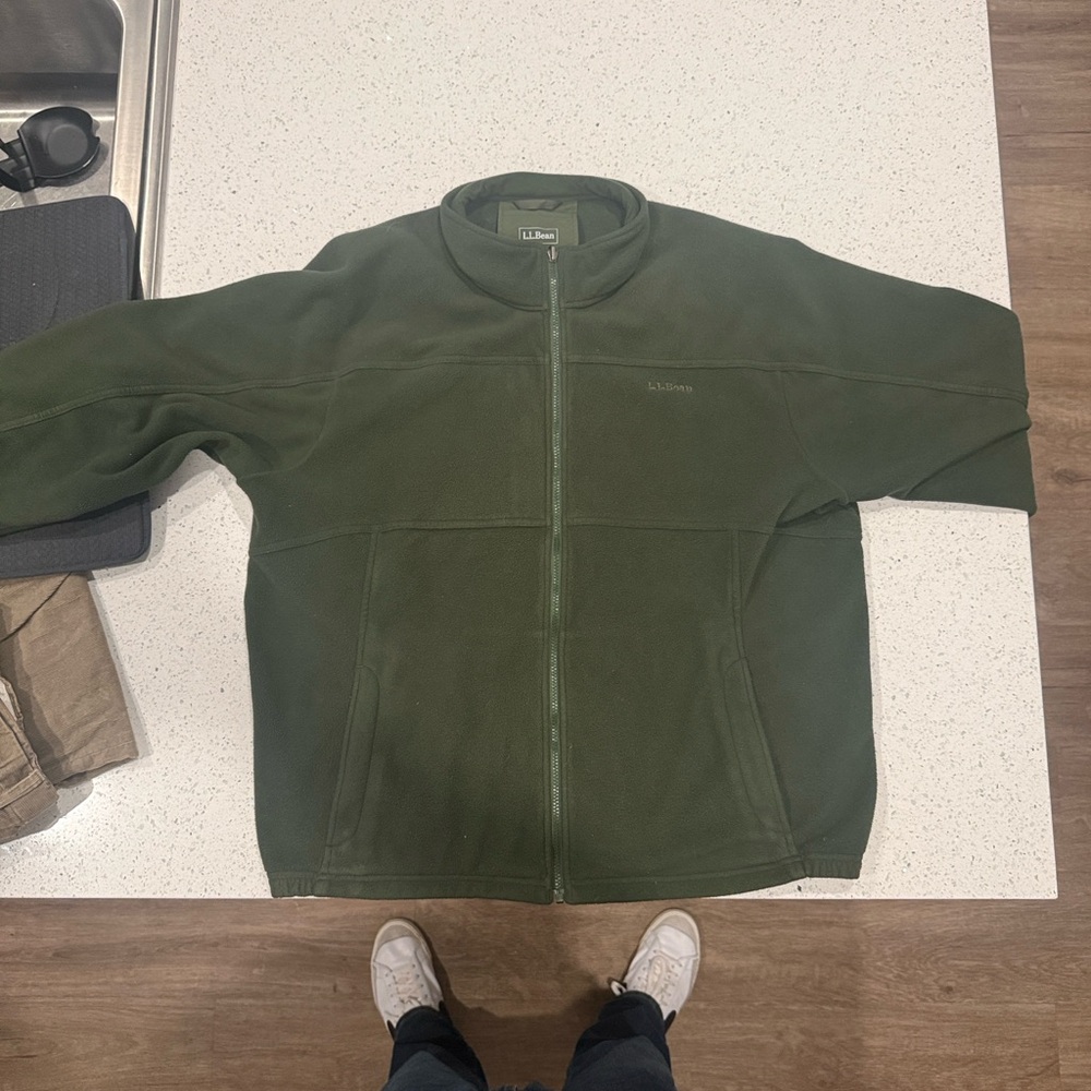 L.L. Bean Forest Green rain jacket / fleece jacket combo